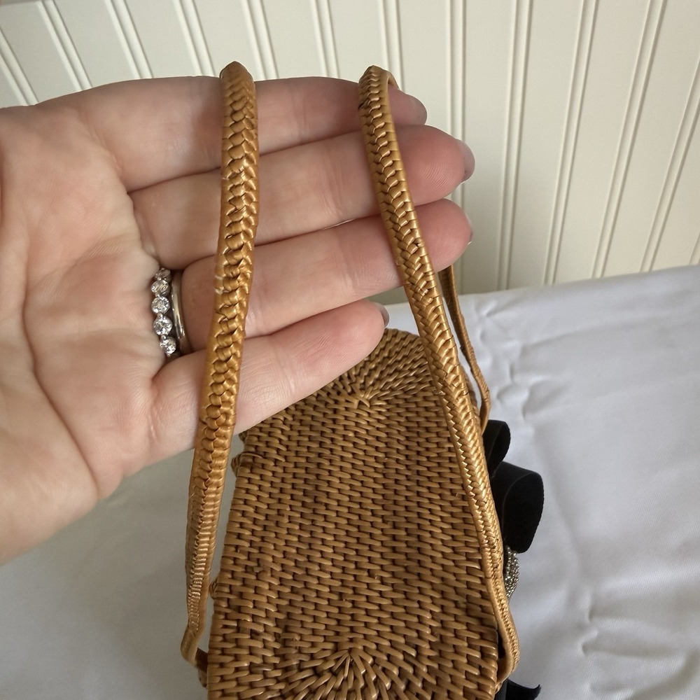 Lisi Lerch Bosom Buddy Bag Mini Straw Starfish Black Ribbon Rattan Handbag Purse - Picture 4 of 14